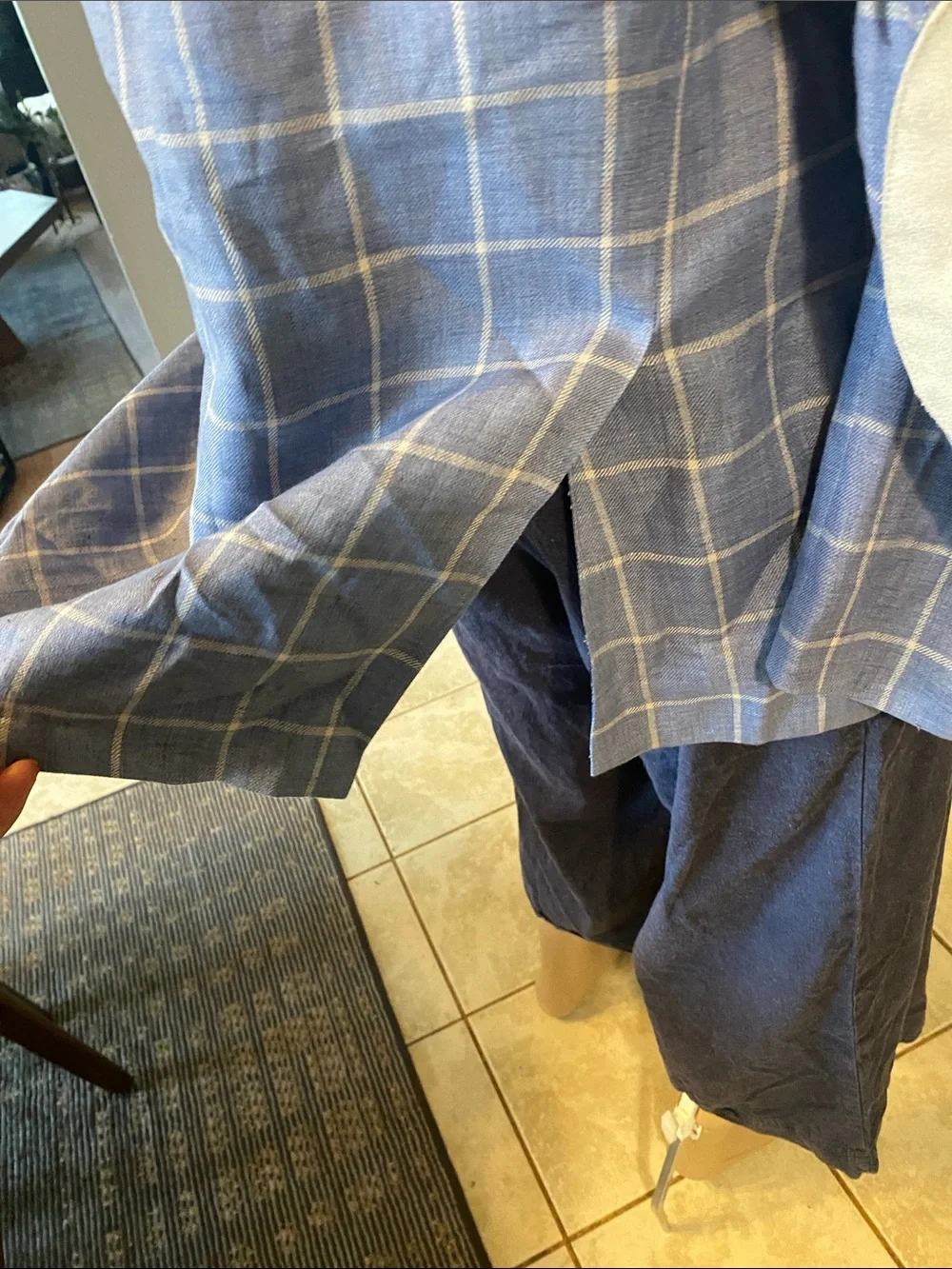 TALLIA linen Light Blue Windowpane Blazer with White Grid and Gold Buttons